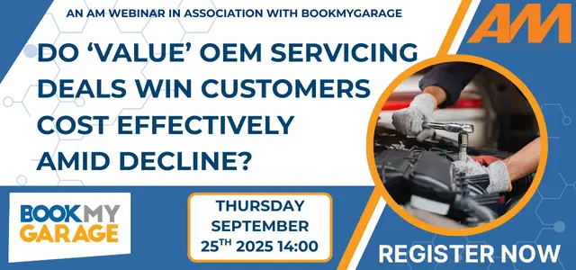 Webinar title in blue text on white background with BookMyGarage branding.