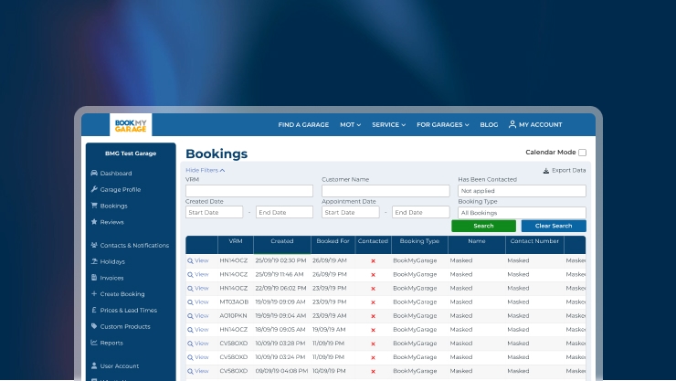 Bookings dashboard