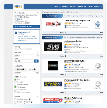 Garage listing shown to drivers